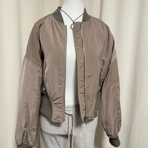 ZARA Taupe Cropped Padded Bomber Jacket